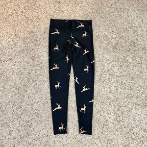 Terez Women’s Hi-Shine Foil Printed Leggings. Black/Gold Reindeer. Size M. NWT!
